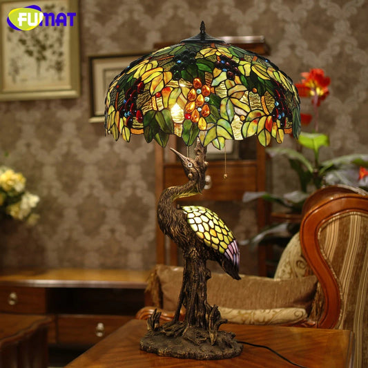 FUMAT Tiffany Style Grape 20 Inches Table Lamp Stained Glass GT020803