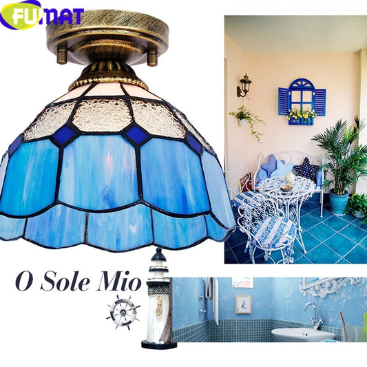 FUMAT Tiffany Style Mediterranean Sea 8 Inches Ceiling Lamp Stained Glass MC020815