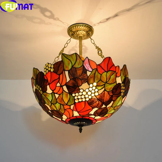 FUMAT Tiffany Style Sunflower 16-20 Inches Ceiling Lamp Stained Glass SC020907