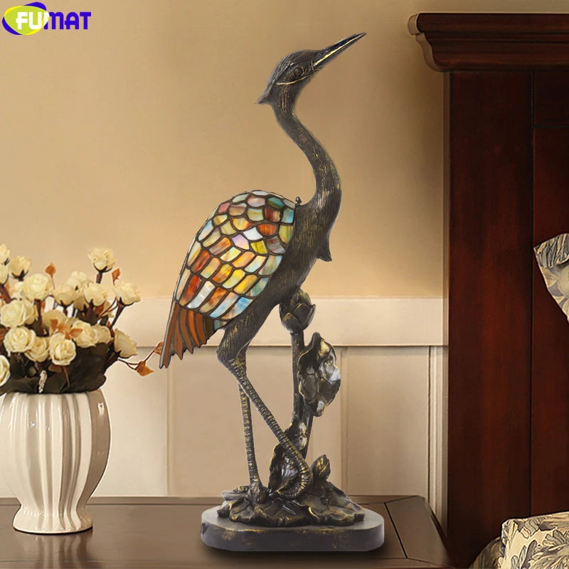 Tiffany Style Cranes 10 Inches Table Lamp Stained Glass CT022316