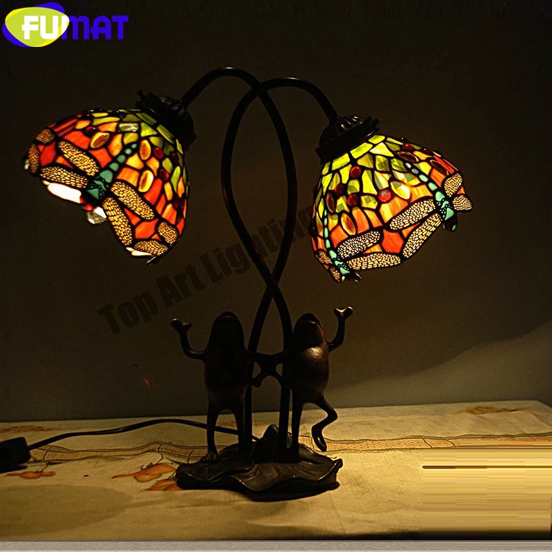 Tiffany Style Swan Frog 18-23 Inches Table Lamp Stained Glass ST021723