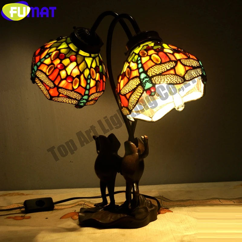 Tiffany Style Swan Frog 18-23 Inches Table Lamp Stained Glass ST021723