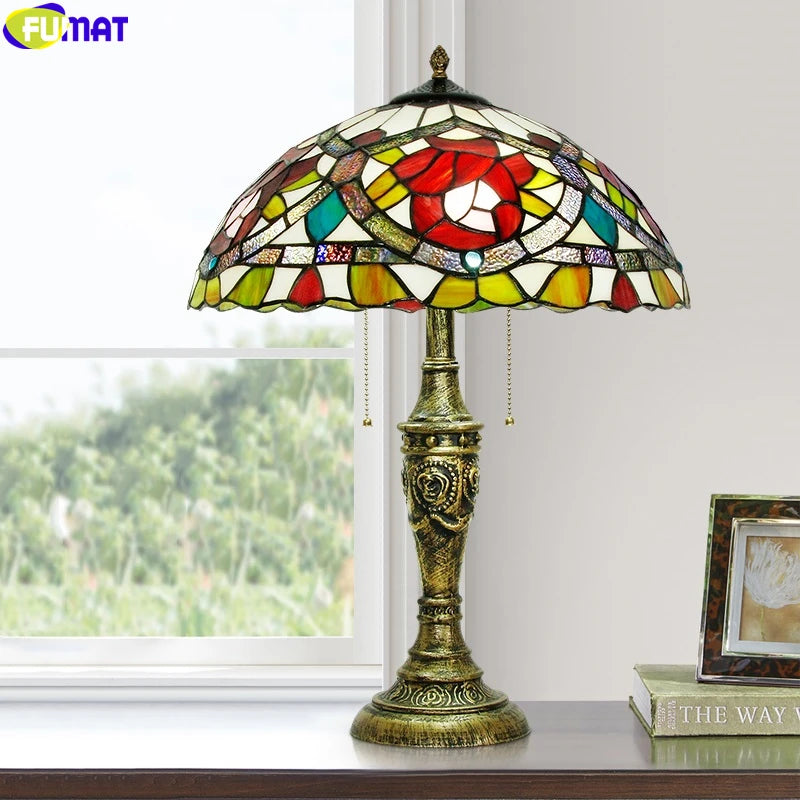 Tiffany Style Rose 16 Inches Table Lamp Stained Glass RT02209