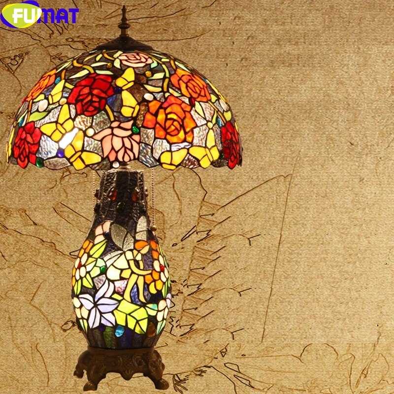 Tiffany Style Rose Vase 16 Inches Table Lamp Stained Glass RT021409