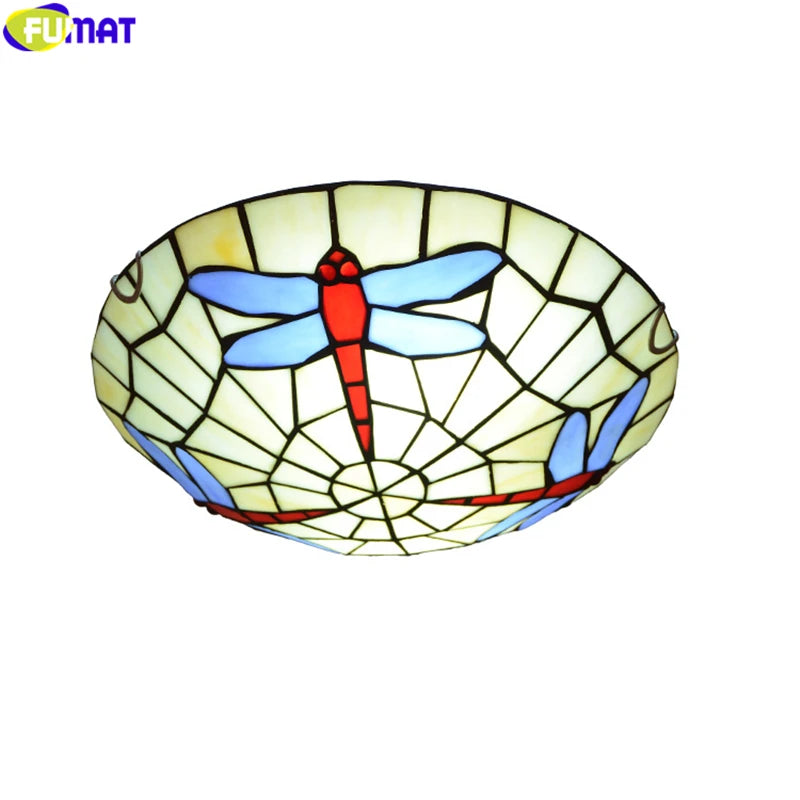 Tiffany Style Dragonfly 8 Inches Ceiling Lamp Stained Glass DC021618