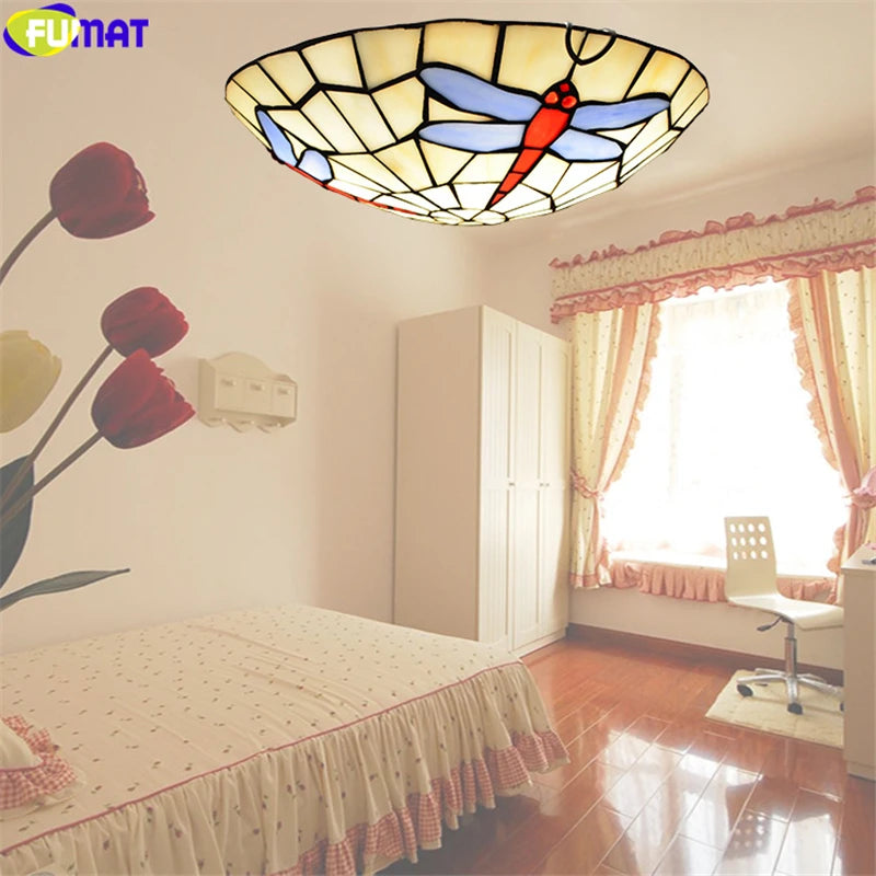 Tiffany Style Dragonfly 8 Inches Ceiling Lamp Stained Glass DC021618