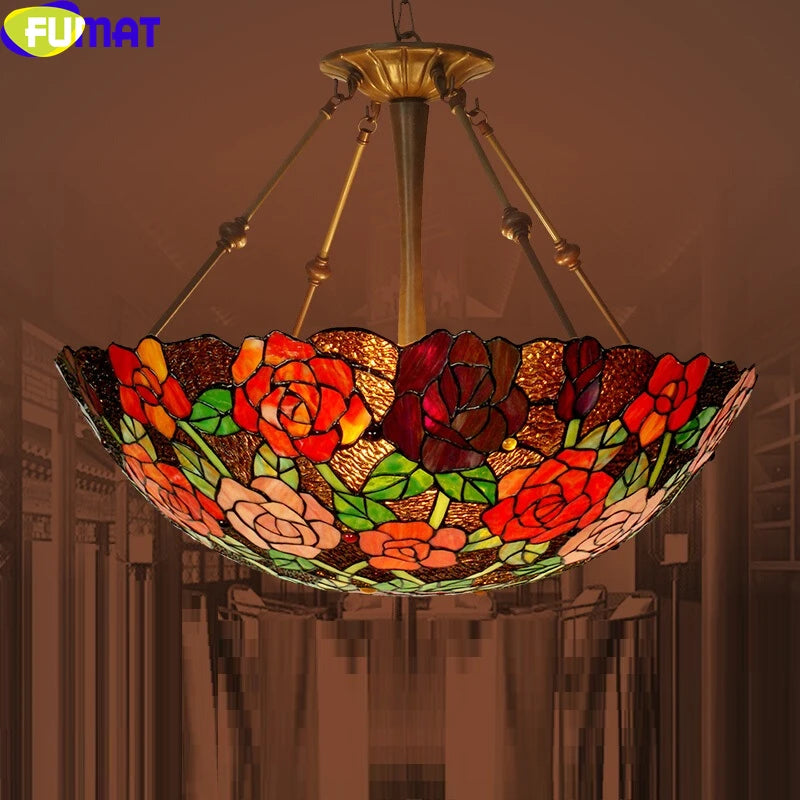Tiffany Style Rose 24 Inches Ceiling Lamp Stained Glass RC021308