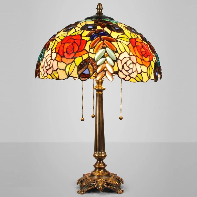 Tiffany Style Grape Rose 16 Inches Table Lamp Stained Glass GRT021510