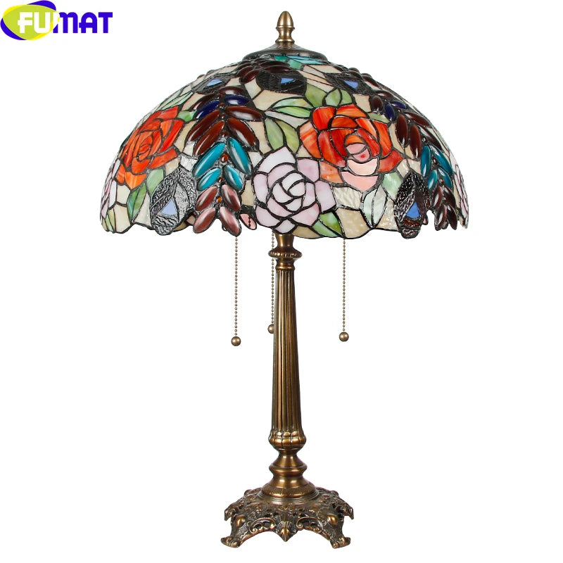 Tiffany Style Grape Rose 16 Inches Table Lamp Stained Glass GRT021510
