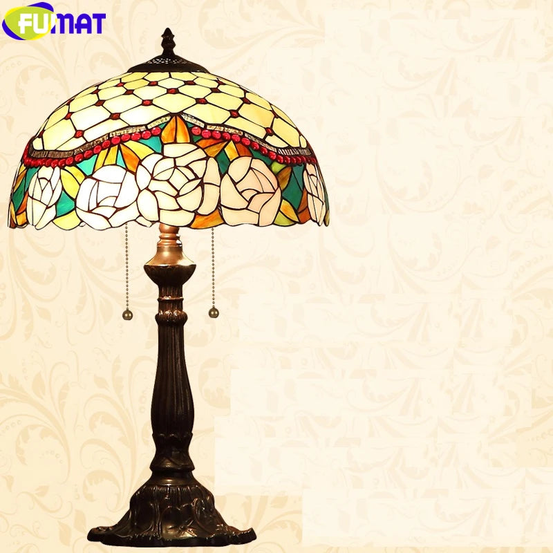Tiffany Style Pink Rose 16 Inches Table Lamp Stained Glass RT021710