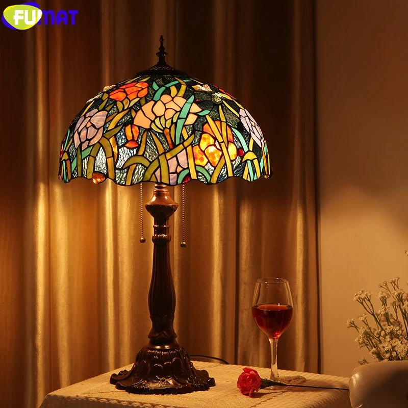 Tiffany Style Pink Rose 16 Inches Table Lamp Stained Glass RT021710
