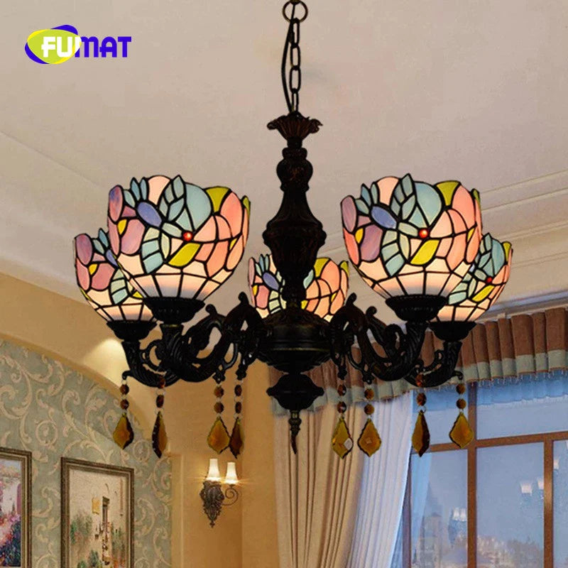 FUMAT Tiffany Style Grape 24 Inches Ceiling Lamp Stained Glass