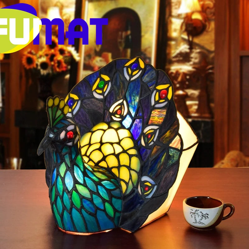 Tiffany Style Peacock 11 Inches Table Lamp Stained Glass PT021109
