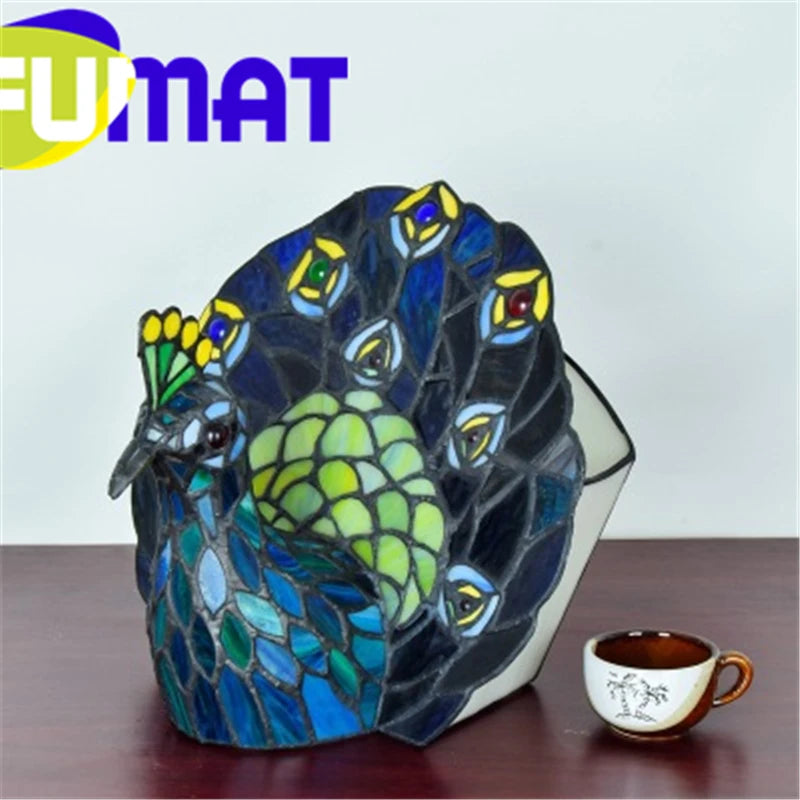 Tiffany Style Peacock 11 Inches Table Lamp Stained Glass PT021109