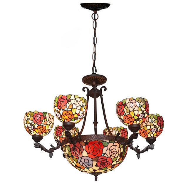 FUMAT Tiffany Style Rose 31.5 Inches Ceiling Lamp Stained Glass RC020822