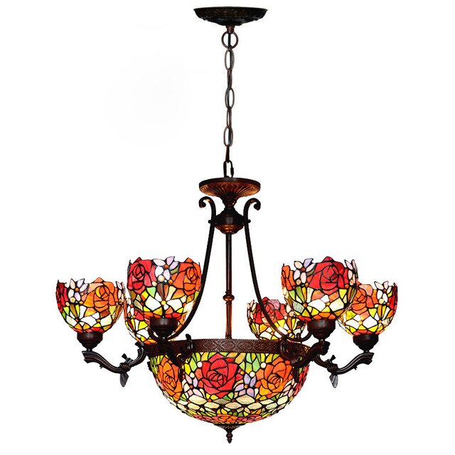 FUMAT Tiffany Style Rose 31.5 Inches Ceiling Lamp Stained Glass RC020822