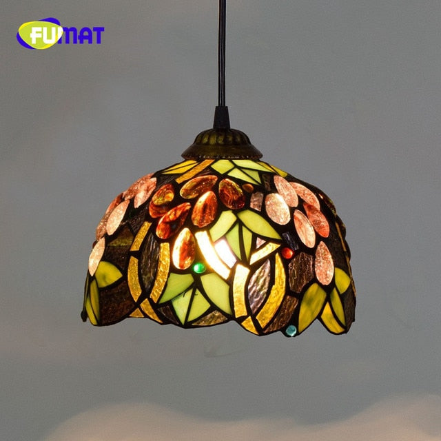 FUMAT Tiffany Style Grape 8 Inches Ceiling Lamp Stained Glass GC020921