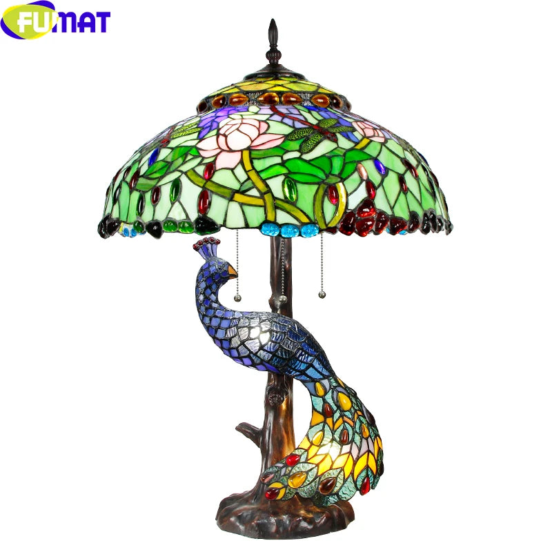 Tiffany Style Peacock 20 Inches Table Lamp Stained Glass PT021110
