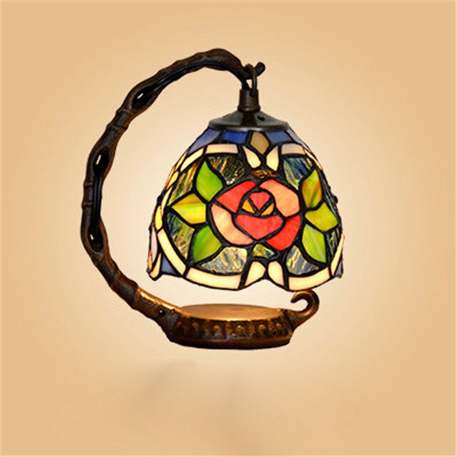 FUMAT Tiffany Style Rose 6 Inches Table Lamp Stained Glass RT020916