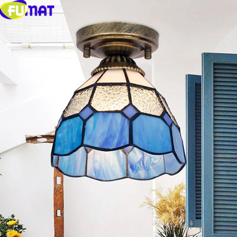 FUMAT Tiffany Style Mediterranean Sea 8 Inches Ceiling Lamp Stained Glass MC020815