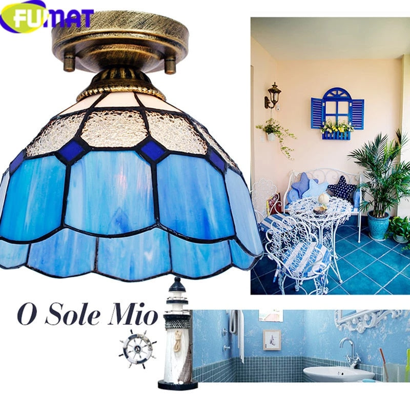 FUMAT Tiffany Style Mediterranean Sea 8 Inches Ceiling Lamp Stained Glass MC020815