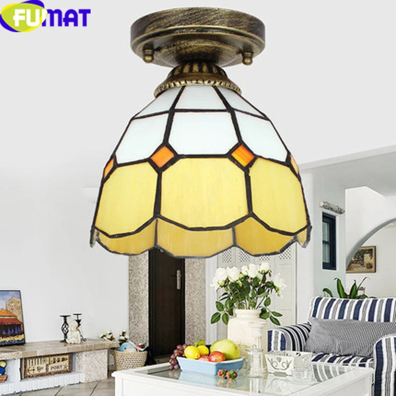 FUMAT Tiffany Style Mediterranean Sea 8 Inches Ceiling Lamp Stained Glass MC020815