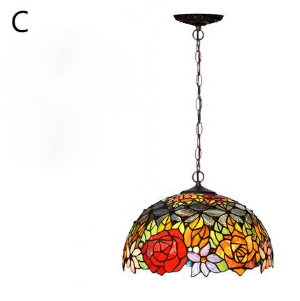 FUMAT Tiffany Style Rose 16 Inches Ceiling Lamp Stained Glass RC020912