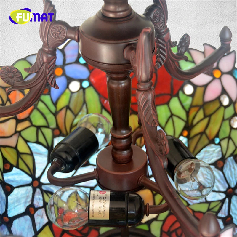 FUMAT Tiffany Style Rose 16 Inches Ceiling Lamp Stained Glass RC020912