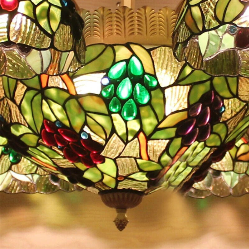 FUMAT Tiffany Style Grape 38 Inches Ceiling Lamp Stained Glass GC020908