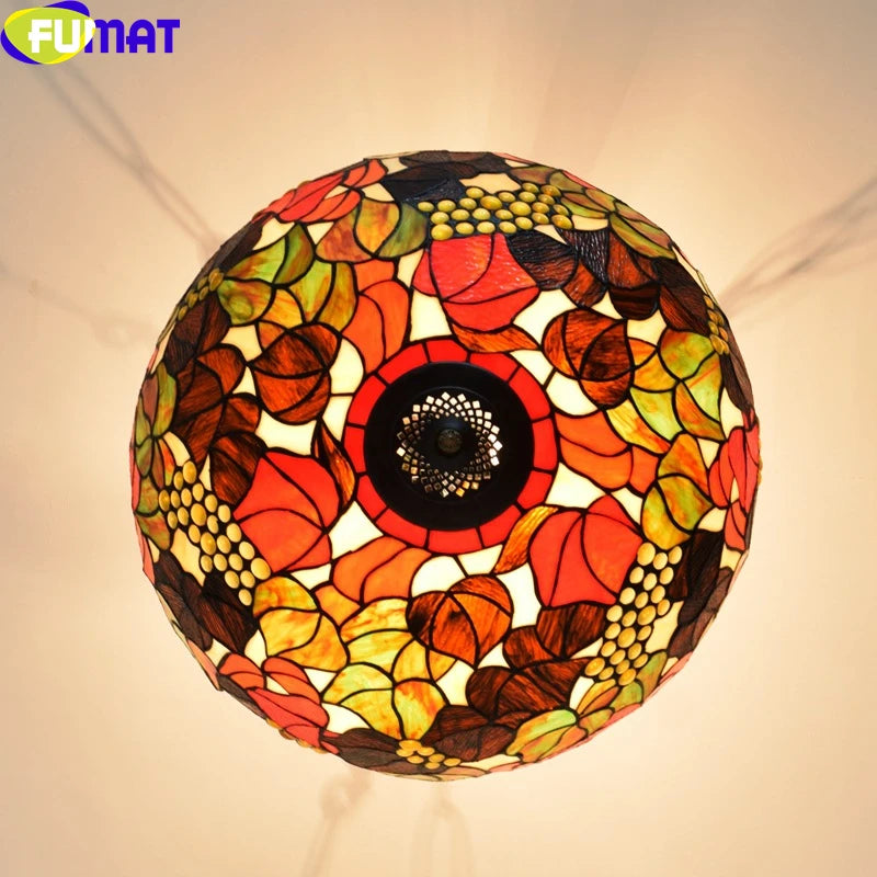 FUMAT Tiffany Style Sunflower 16-20 Inches Ceiling Lamp Stained Glass SC020907